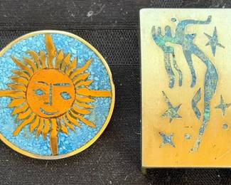 Vintage Metales Casados Mexican Sterling Mixed Metals Sun Pin  Mermaid Buckle