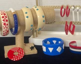Vintage Red White Blue Plastic Jewelry Lot