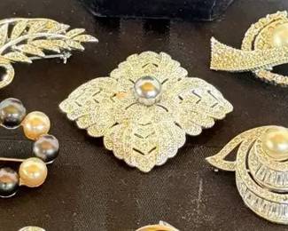 Vtg Rhinestone Faux Pearl Jewelry Lot  Some Signed Napier, Trifari, Kramer of New York