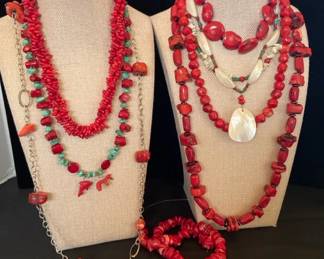 Fashion Jewelry Necklaces with Mother Of Pearl, Coral  Dyed Coral Look  Turquoise