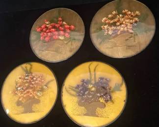 Two Pair Vintage Peter Watson Dried Flowers In Convex Glass Frame Frames