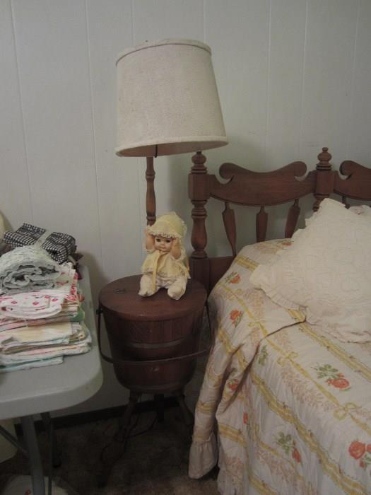 1963 Sleepy Eyed Baby Doll, Sewing Bucket And Lamp Combination