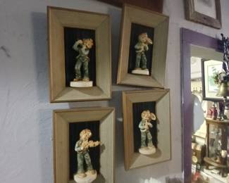 vintage Mid-Century 3D shadow box framed figurine, Hummel Style Porcelain