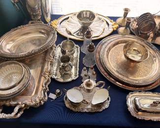 Large lot of silver plate serving pieces