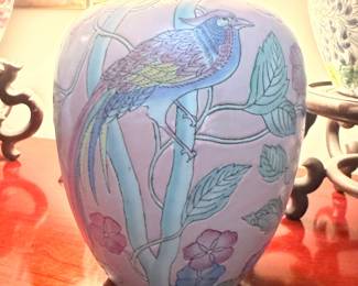 Pink famille rose bird ginger jar
