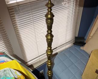 Tall brass floor lamp with pleated shade