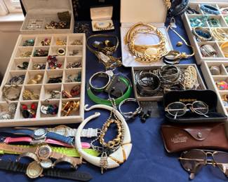 Costume jewelry, watches and designer sunglasses