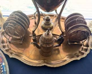 Silver plate toast racks and gadroon tray