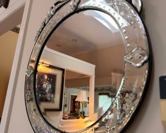 Venetian etched glass oval wall mirror