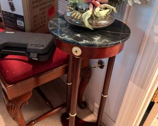 Marble top round accent table with column legs