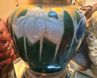 Art Nouveau style green glazed pottery vase
