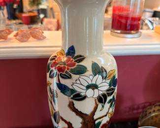 Japanese Kutani style floral vase on stand