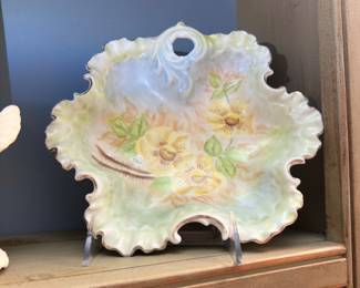 Antique hand painted ruffled edge dish