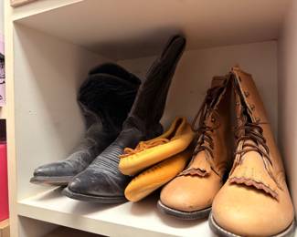 Leather cowboy and lace-up boots