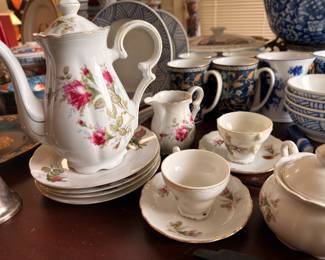 Vintage rose pattern porcelain coffee set