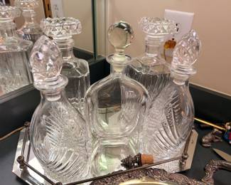 Crystal liquor decanters with stoppers