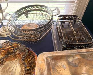 Silver plate baskets, trays and serving pieces