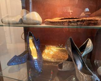 Designer evening heels and metallic clutch purses