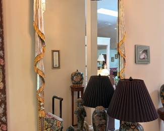 Tall gilt frame dressing mirror with swag drape