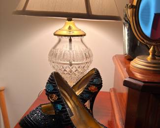 Beaded evening heels and crystal boudoir lamp