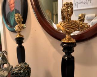 Pair of gilt bronze bust candlesticks
