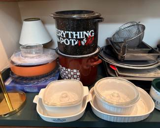 CorningWare casseroles, stock pot and bakeware