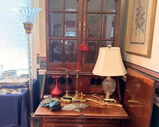 Mahogany secretary desk with arched bookcase top