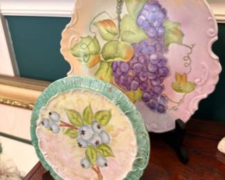 Hand painted grape and majolica berry plates