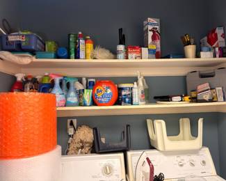 Laundry room cleaning supplies and household goods