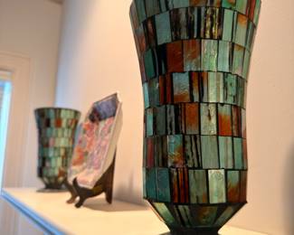 Mosaic glass hurricane vases