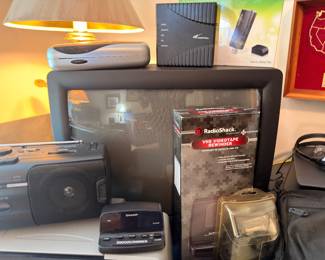 TV, VHS rewinder and portable radios