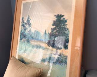 Framed lake landscape watercolor print