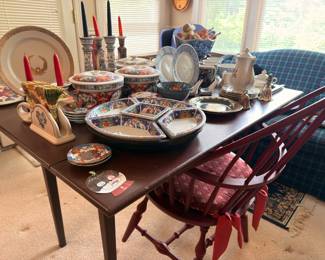 Imari china collection on drop leaf dining table