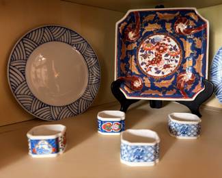 Japanese Imari square plate and blue and white plates
