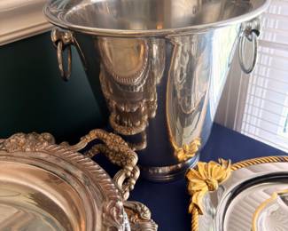 Silver plate champagne ice bucket with ring handles