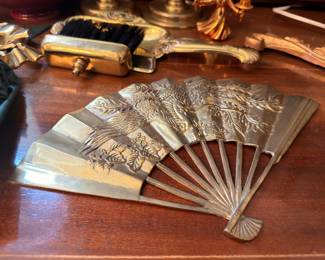 Vintage brass folding fan wall decor