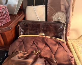 Satin and metallic evening clutch purses