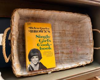 Vintage Helen Gurley Brown cookbook and basket tray