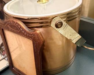 Vintage brass ice bucket and picture frame