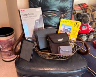 Leather office desk chair and electronics