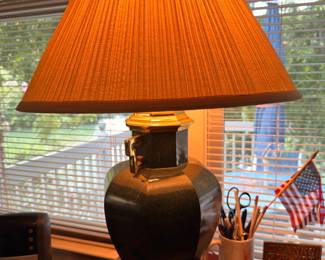 Bronze ginger jar desk lamp with pleated shade