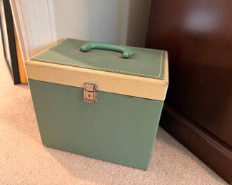 Vintage green record carrying case