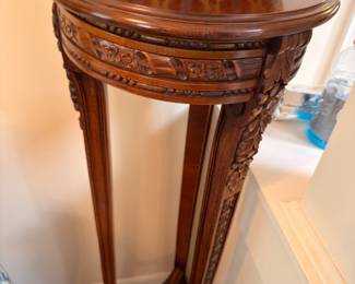 Tall carved mahogany plant stand pedestal