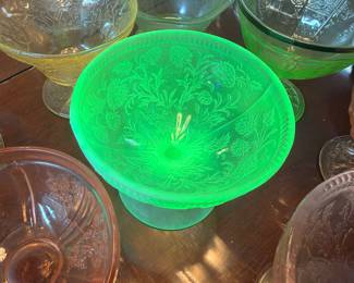 Uranium glass footed bowl, glows green