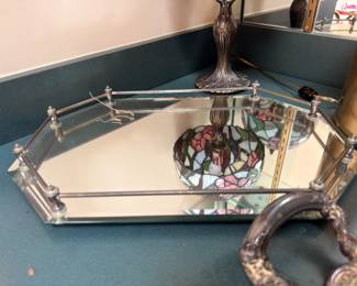 Mirrored vanity tray with gallery rail