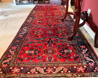 Red Persian style hand knotted runner rug