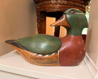 Hand carved painted wood mallard duck decoy