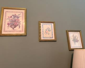 Trio of gold framed floral botanical prints