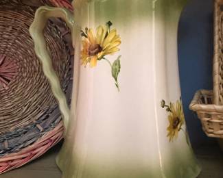 Antique hand painted sunflower water pitcher