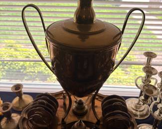 Silver plate covered urn with handles
